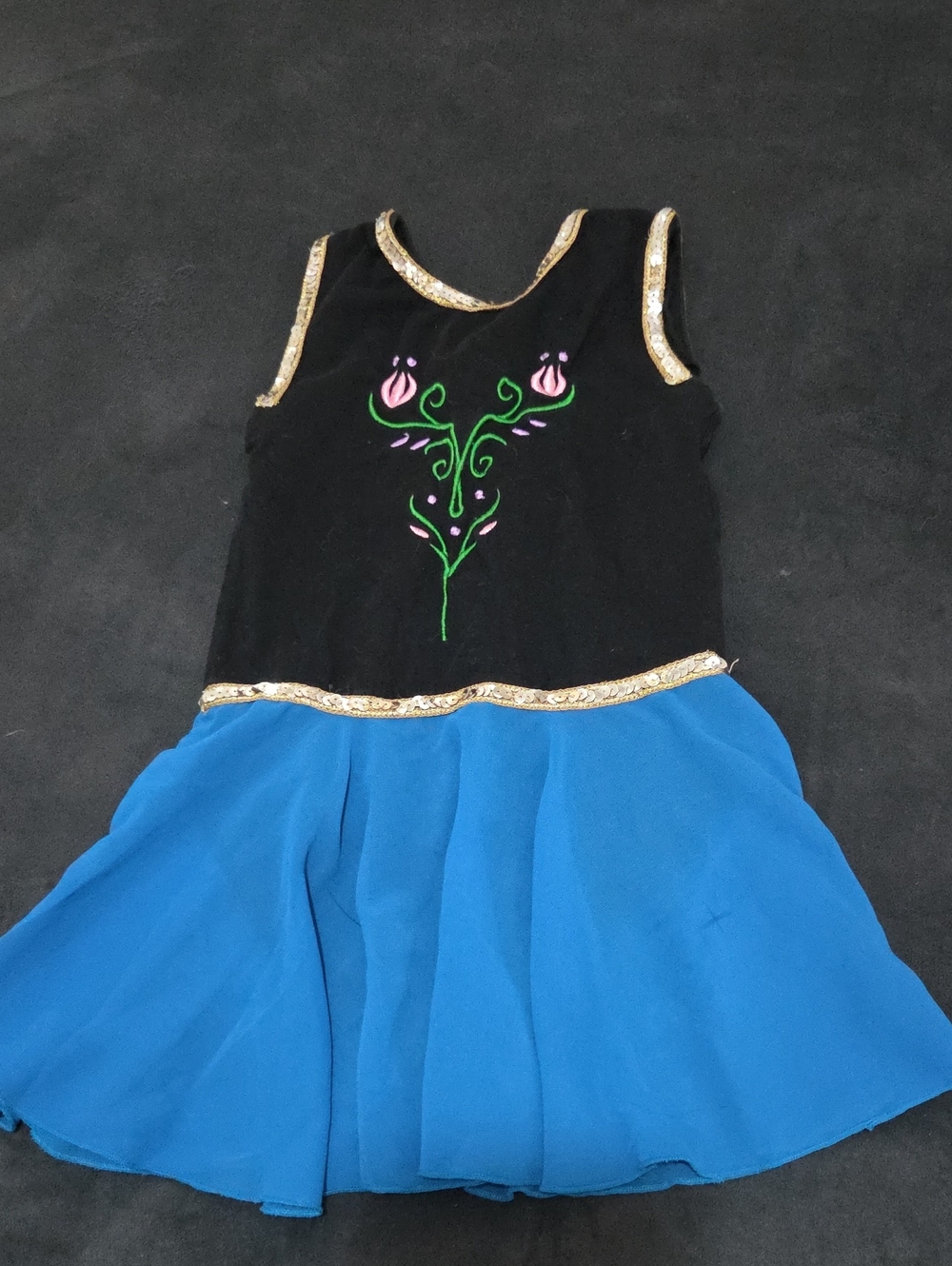 Girls Black & Blue Princess Dress Costume with Floral Embroidery
